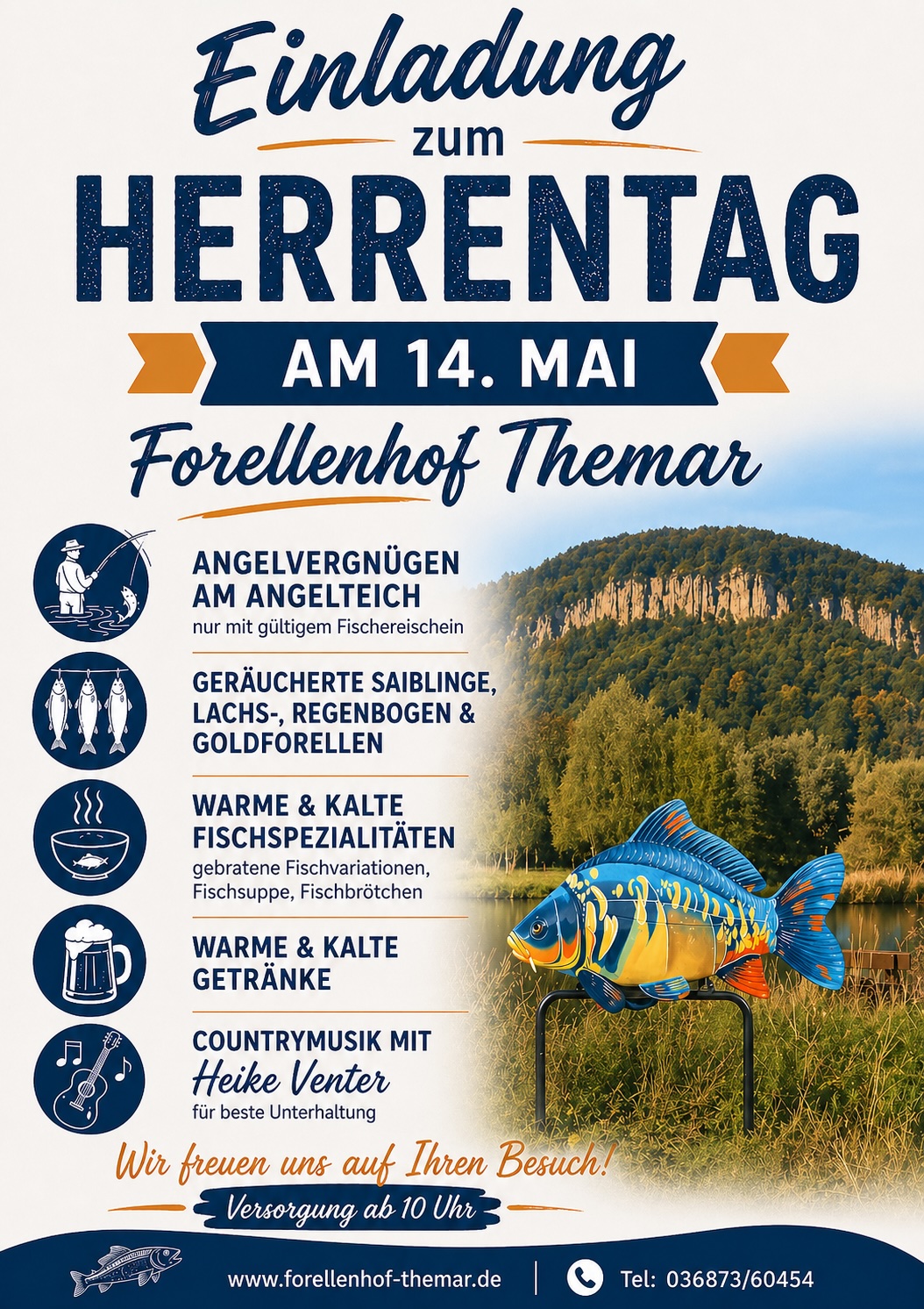 Plakat zum Herrentag 2026 am Forellenhof Themar — Einladung am 14. Mai